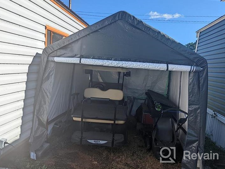 img 1 attached to 8X8 Ft Outdoor Storage Shelter Tent With Rollup Zipper Door - Waterproof And UV Resistant Carport Shed For Bicycle, Motorcycle ATV & Gardening Vehicle - ASTEROUTDOOR Portable Garage Kit Dark Gray review by Joshua Gallegos