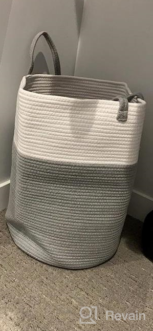 img 1 attached to Woven Cotton Rope Laundry Hamper By YOUDENOVA, 58L - Collapsible Basket For Clothing And Blanket Organization - Bedroom And Laundry Room Storage Solution - Brown And White review by Rafael Lee