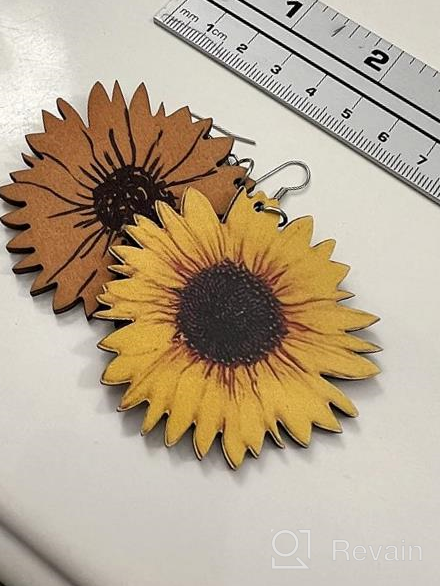 img 1 attached to Handmade 3D Wooden Sunflower Drop Earrings: Bohemian Dangle Jewelry for Women & Girls review by Tracy Wilcox