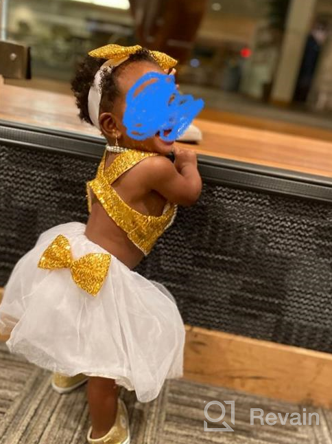 img 1 attached to Adorable 3Pc Princess Outfit Set For Toddler Baby Girls - Gold Sparkle Sequins Tops & Tutu Skirt! review by Timothy Castillo
