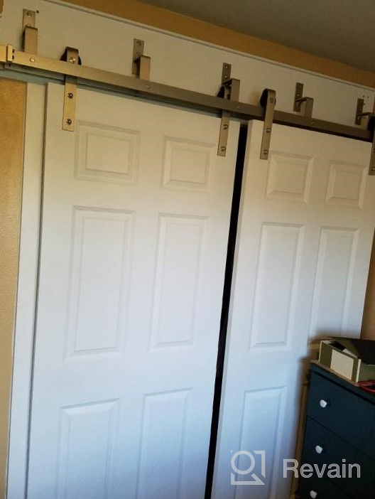 img 1 attached to Upgrade Your Home With DIYHD 5Ft Brushed Nickel Steel Bypass Double Sliding Barn Door Hardware - Easy Mount One Piece Bracket System review by Cody Siger