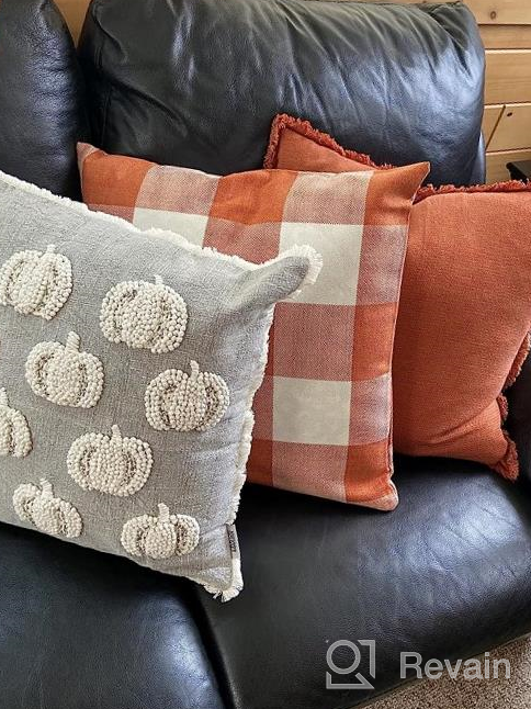 img 1 attached to Set Of 2 Joybest Buffalo Check Plaid Throw Pillow Covers In Orange And Black, 12"X20" - Cotton Linen Cushion For Sofa, Bedding, Car And Fall Home Decor review by Monica Johnston