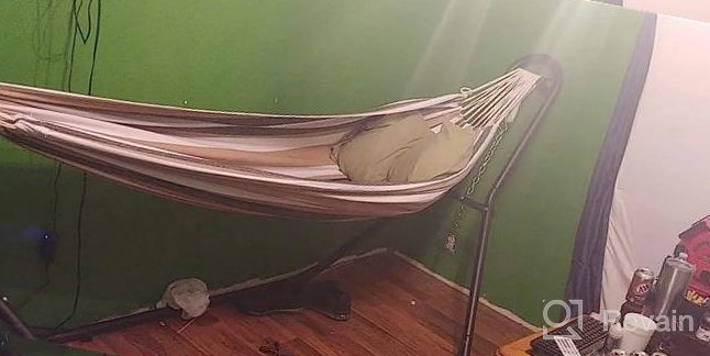 img 1 attached to Zupapa Hammock With Stand 2 Person, Upgraded Steel Hammock Frame And Polycotton Hammock, 550LBS Capacity For Indoor Outdoor Use (Coffee Gray Ripples) review by Corey Harris