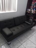img 1 attached to JUMMICO Futon Sofa Bed Faux Leather Couch Bed Modern Convertible Folding Recliner With 2 Cup Holders For Living Room (Black) review by Adam Boesel