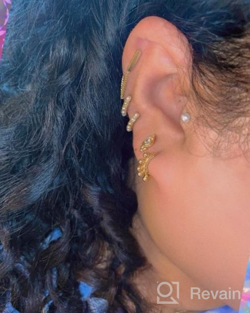 img 1 attached to LAVLA Small Pearl Hoop Earrings - Elegant 14k Gold Plated CZ Baquette Huggies for Women and Teens review by Alexa Johnson