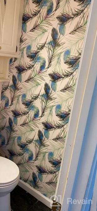 img 1 attached to Green Floral Peel And Stick Wallpaper Boho Self Adhesive Peacock Feather Wallpaper For Bedroom 17.7" X 78.7" Home Decoration Removable Renter Friendly Wallpaper review by Garon Tafolla