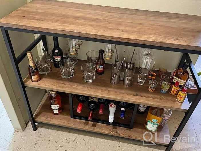 img 1 attached to Industrial Rustic Wine Rack Table With Glass Holder And Storage Cabinet - FOLUBAN Oak Wood And Metal Bar Buffet review by Braxton Jackson