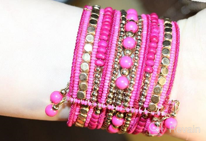 img 1 attached to 💖 The Vibrant Pink and Elegant Gold Bead Tribal Spiral Cuff Bracelet for a Chic Traditional Look review by Christine Allen