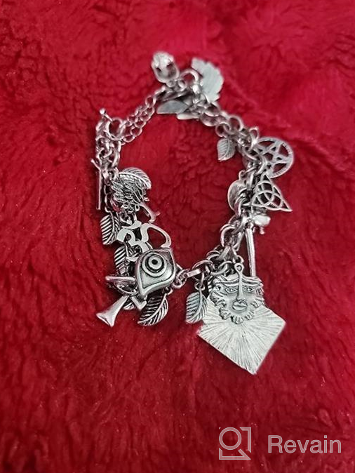 img 1 attached to 🐾 Mythical Fairytale Lucky Charm Bracelet with Celtic Cat, Cross, Moon Face, and Leaf Accents by RechicGu review by Michael Hemmig