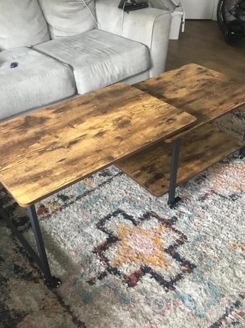 img 1 attached to Rustic Wood Coffee Table With Storage Shelves And 360° Free Rotating Casters - Industrial Sofa Side Table For Living Room Or Office Furniture. review by Vanessa White