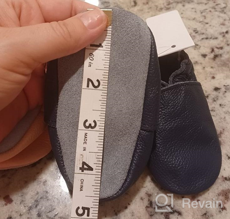 img 1 attached to SAYOYO Soft Sole Baby Shoes | Dark Grey Leather Infant Prewalkers for Baby Toddlers review by Quinton Dawon