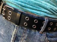 img 1 attached to SANSTHS 1.5 Inch PU Leather Punk Rock Metal Jeans Belts For Men And Women - Double Grommet review by Jamonte Hamilton