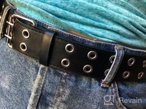 img 8 attached to SANSTHS 1.5 Inch PU Leather Punk Rock Metal Jeans Belts For Men And Women - Double Grommet