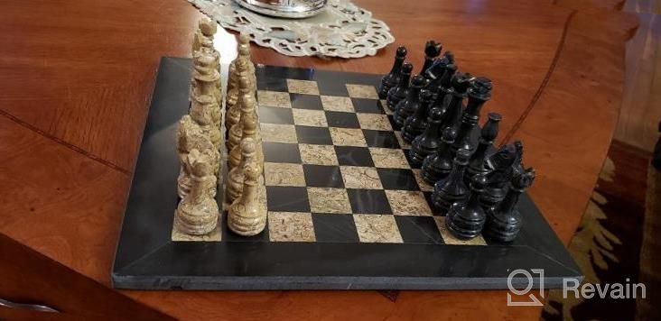 img 1 attached to 15" Handmade Marble Chess Set - Staunton & Ambassador Gift Style - Black/Fossil Coral review by Alex Tilden