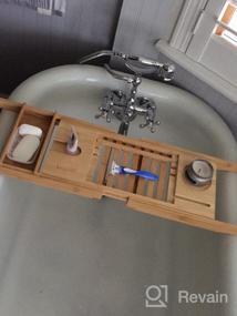 img 8 attached to Luxury Bamboo Bathtub Caddy Tray With Reading Rack, Tablet Holder & Wine Glass Holder