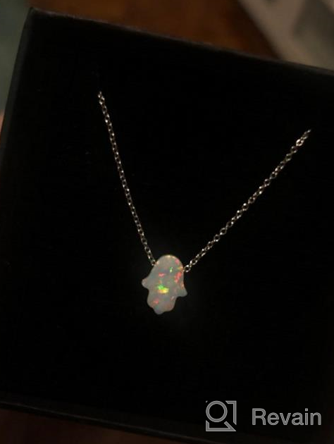 img 1 attached to Sterling Silver Hamsa Hand Pendant Necklace With Created Fire Opal On Adjustable Cable Box Chain (16"-18") By Kaletine review by Amanda Young