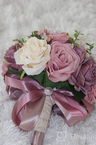 img 1 attached to Dusty Rose & Ivory Artificial Flower Wedding Bouquet - Perfect For Wedding Party, Church, Home Decor And Tossing By HiiARug review by Jeff Driscoll