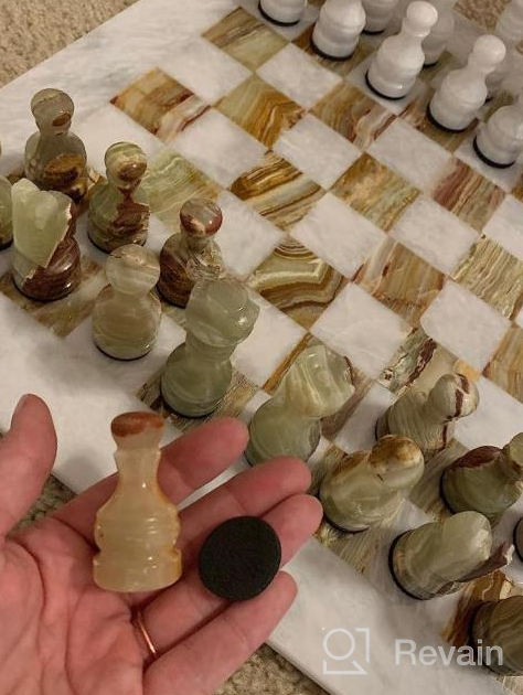 img 1 attached to White & Green Onyx 15" Staunton/Ambassador Chess Set - Handmade Marble Weighted Board Game For Adults review by Bob Kussmaul