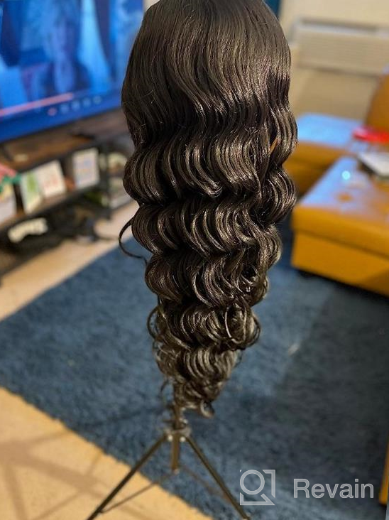 img 1 attached to Kalyss 31 Inch Black Synthetic Lace Front Wig With Baby Hair For Women Body Wave Hand-Tied Deep Middle Parting Swiss Soft Lace Frontal review by Rafael Lee