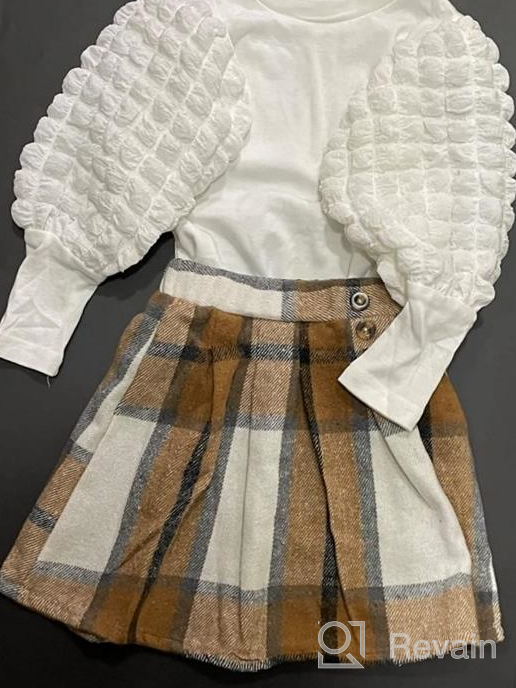 img 1 attached to Adorable Fall/Winter Outfit Set For Little Girls - DONWEN Puff Sleeve Tops & Plaid Mini Skirts! review by Brad Cao
