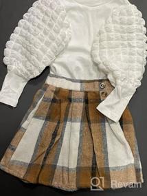 img 6 attached to Adorable Fall/Winter Outfit Set For Little Girls - DONWEN Puff Sleeve Tops & Plaid Mini Skirts!