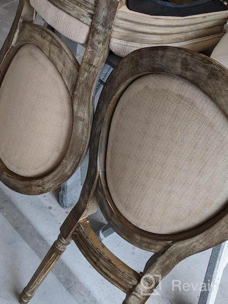 img 1 attached to Beige Fabric French Distressed Tufted Dining Room Chairs With Rectangle Rattan Back, Set Of 2 - Kmax Farmhouse Bedroom Kitchen review by Matthew Carr