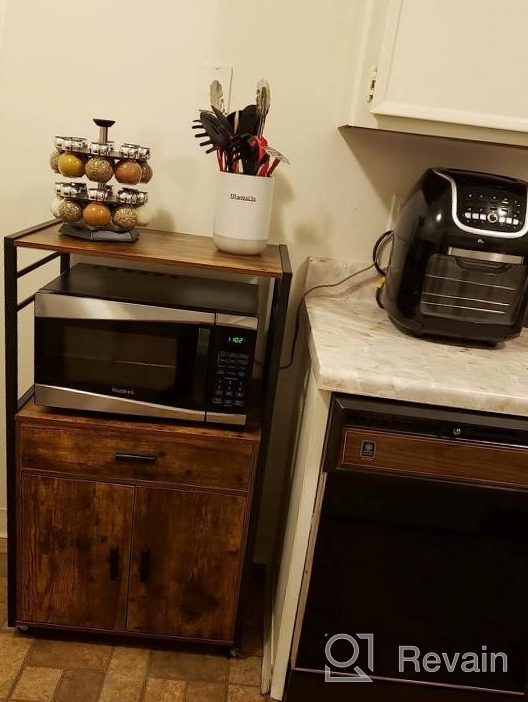 img 1 attached to Kitchen Island Cart On Wheels With 8 Hooks, Drawer, Cabinet & Open Shelf - Rolling Cart For Kitchen Dining Room - Rustic Brown By USIKEY review by Sameer Hilton