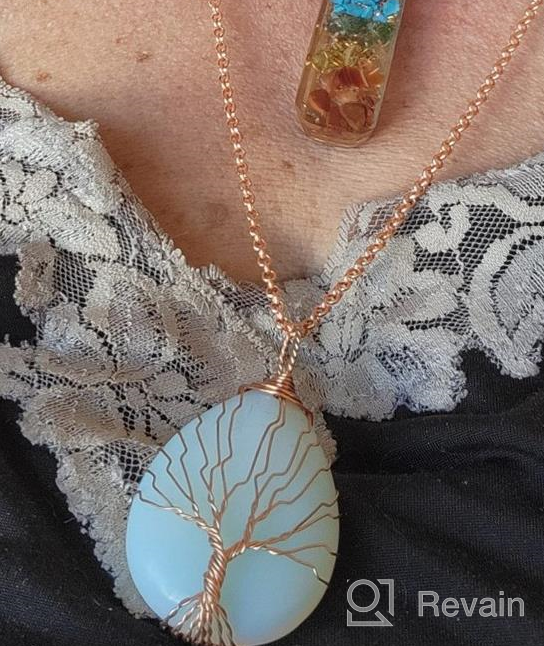 img 1 attached to POTESSA Copper Wire Wrapped Amethyst Opal Teardrop Heart Pendant 🌳 Necklace - Tree of Life Gemstone Healing Chakra Necklace Choker, 18 inches review by Thunder Ballman