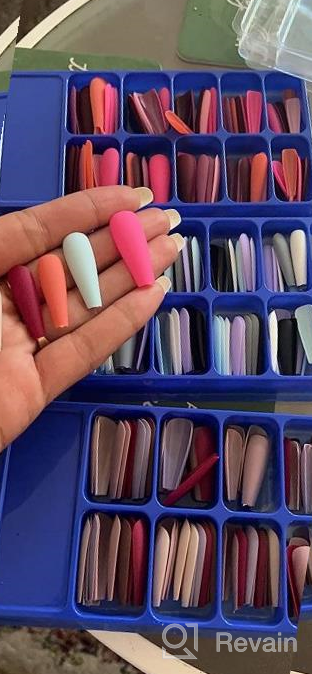 img 1 attached to 300Pc Matte Press On Coffin Nails Long Ballerina Fake Nails Colored Artificial Fingernails Full Cover 10 Sizes With Case For Women Girls By LoveOurHome review by Tricia Butler