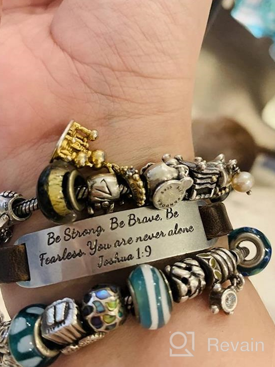 img 1 attached to Christian Engraved Leather Bracelet: Inspirational Vintage Jewelry Gift for 📿 Women, Teens – Religion, Bible Verse, Stretch Ornament – Perfect Christmas Gift review by Deanna Cook