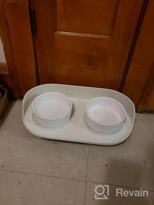 img 1 attached to Marchul Cat Ceramic Bowls, Double Feeding Dishes For Food And Water, Wood Food Stand Feeder Set For Cats And Small Dogs, Dishwasher And Microwave Safe(Grey) review by Nikki May