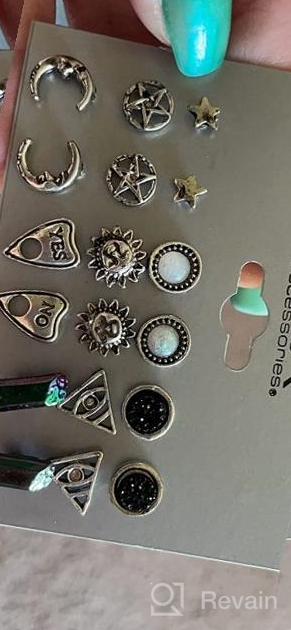 img 1 attached to Lux Accessories Celestial-themed Pentagram and Moon Sun Stud Earrings Set of 9 review by Steven Murray