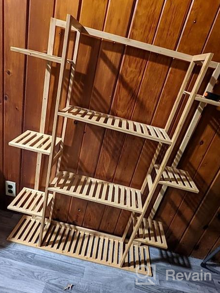 img 1 attached to Indoor Outdoor Flower Pot Rack: 9-Tier Bamboo Shelf Display Holder For 17 Potted Plants, Perfect For Patio, Garden, Balcony, Or Living Room Décor review by Christopher Shah