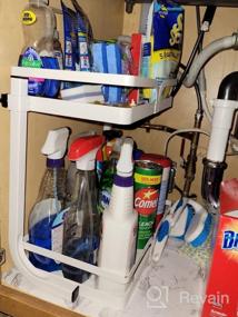 img 5 attached to Under Sink Organizer - Adjustable Height, 2 Tier Metal Shelf Storage Baskets With Hooks For Bathroom & Kitchen Cabinet Organization (White)