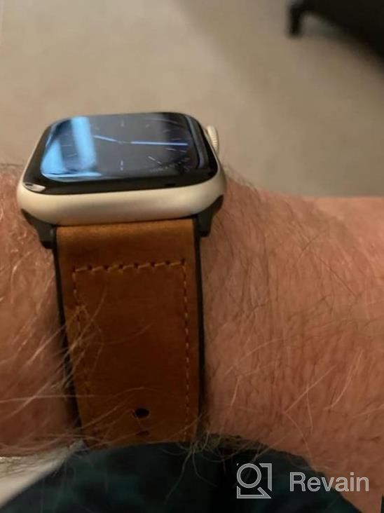 img 1 attached to OUHENG Compatible With Apple Watch Band 49Mm 45Mm 44Mm 42Mm, Sweatproof Genuine Leather And Rubber Hybrid Band For IWatch Ultra Series 8 7 6 5 4 3 2 1 SE2 SE, Camel Brown Band With Black Adapter review by Sara White