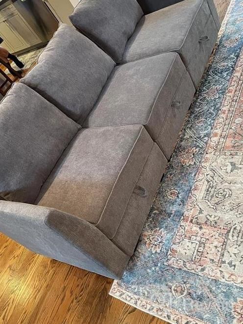 img 1 attached to Modern Bluish Grey U-Shaped Sectional Sofa With Reversible Chaise And Ottoman By HONBAY review by Matthew Riley