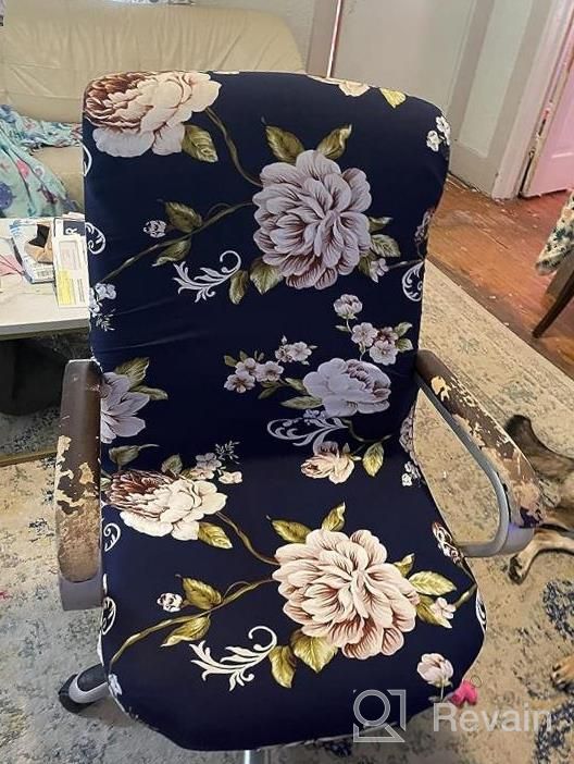 img 1 attached to Floral Office Chair Makeover: WOMACO High Back Chair Cover - Yellow Flower Print, Large review by Muhamed Hogan