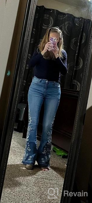 img 1 attached to Women'S Floral Embroidered High-Rise Bell Bottom Flare Jeans With Broad Feet And Long Denim Pants From CHARTOU review by Kara Love