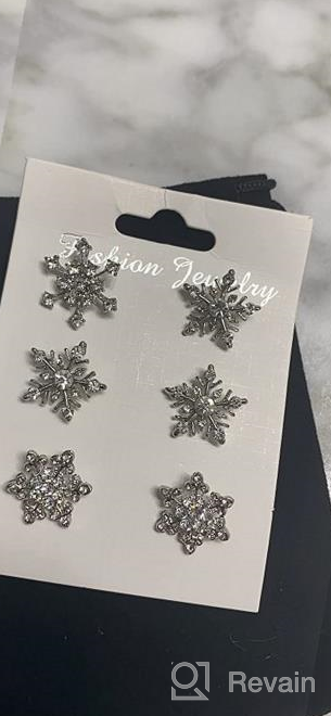 img 1 attached to ❄️ CEALXHENY Snowflake Earrings: Sparkling Rhinestone Crystal Studs for Women and Girls - Perfect Holiday Party Gift Set review by Haydee Strickland