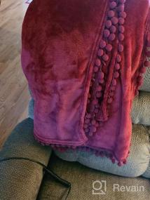 img 7 attached to PAVILIA Pom Pom Blanket: Soft Fleece Buffalo Plaid Throw with Pompom Fringe for Cozy Farmhouse Decor, 50x60