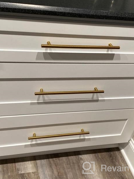 img 1 attached to Goldenwarm 15Pcs Brushed Brass Drawer Pulls Gold Handles For Kitchen Cabinet 6-1/4 Inch Modern Gold Dresser Hardware - LS201GD160 Brushed Gold Cupboard Door Pulls 8-4/5In Overall Length review by Stephen Doyle