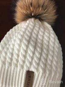 img 5 attached to Женская зимняя вязаная меховая шапка-бини с помпонами