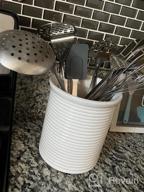 img 1 attached to Framhouse Style Stoneware Utensil Holder For Kitchen Countertop - Large Cooking Utensil Crock Perfect For Any Size Kitchen Accessories review by James Mangum
