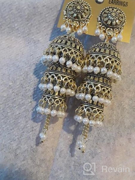 img 1 attached to 💎 Exquisite Jwellmart Bollywood Traditional Ethnic Pearl Jhumka Jhumki Earrings for Women and Girls review by Gerald Mohammed