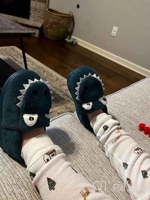 img 1 attached to Cozy Dinosaur House Slippers For Kids - Warm Fur Lined Indoor Shoes By JACKSHIBO review by David Merculief