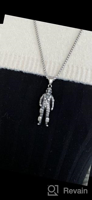 img 1 attached to 🚀 Personalized 3D Goth Stainless Steel Astronaut Pendant Necklace with Spaceman Design - AsAlways, 22" + 2" Chain review by Marco Carpenter