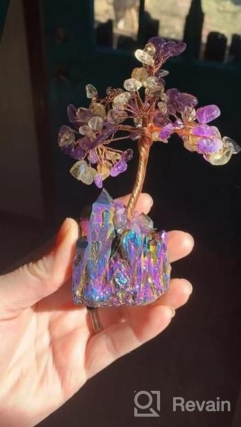 img 1 attached to Mookaitedecor Amethyst Crystal Tree, Quartz Cluster Red Titanium Crystals Base Bonsai Money Tree For Wealth And Luck review by Amanda Thibault
