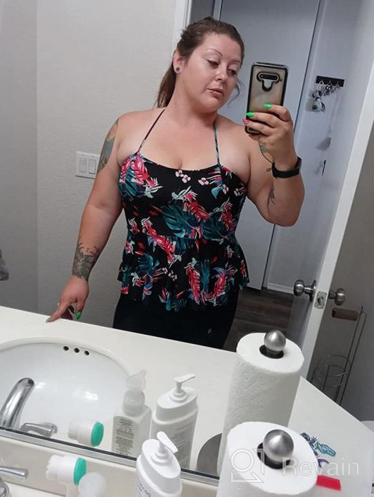 img 1 attached to Floral Print Tummy Control Tankini Set: ADOME Women'S Swimwear With Ruffle Halter In XS-3XL review by Tyler Cash