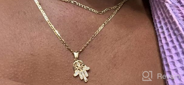 img 1 attached to Flat Mariner/Marina 060 3MM Chain Necklace With 💛 Hamsa Hand Pendant - 18K Gold Plated by Barzel review by Gary Flick