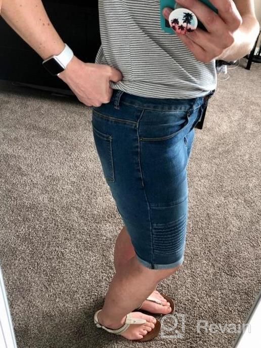 img 1 attached to Get Stylish And Comfy: Aodrusa Women'S Knee Length Stretchy Denim Shorts review by Isaac Morales